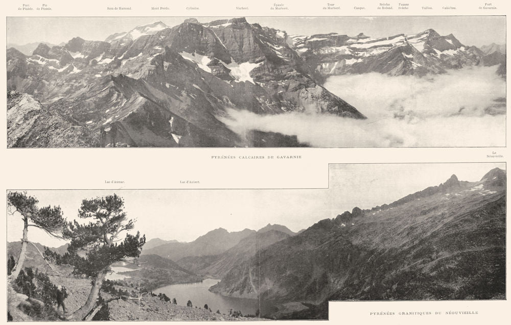 HAUTES- PYRÉNÉES. Calcaires de Gavarnie; Grantiques du Néouvieille 1900 print